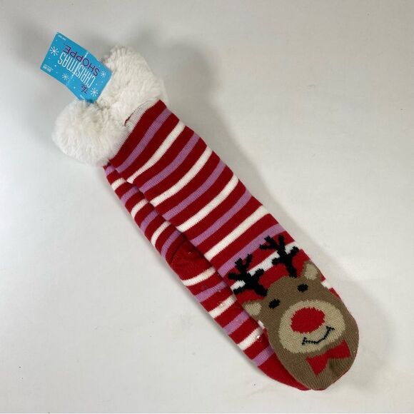 Christmas Shoppe Reindeer Fleece Knee Socks One Size Adult - Picture 1 of 5